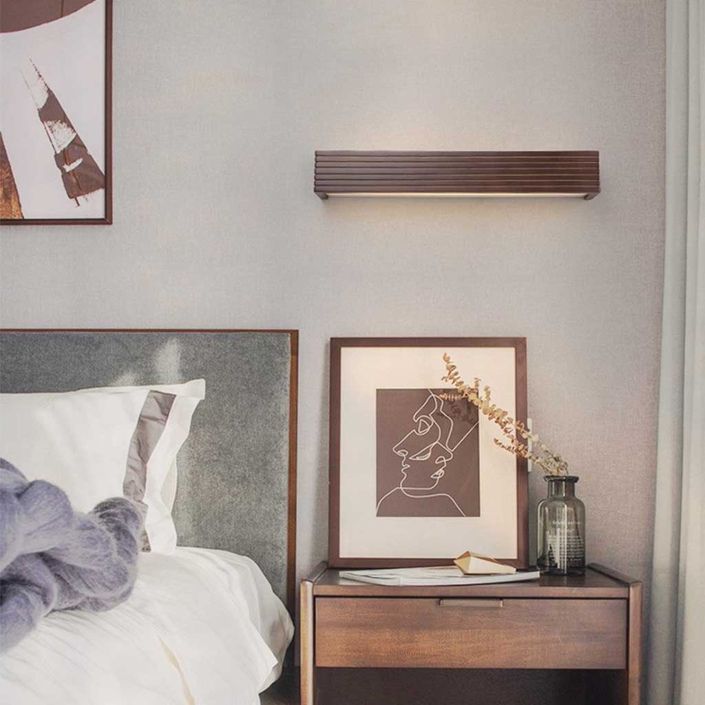 Wall LightmSconce Rectangle LED Linear Walnut Color Bedroom