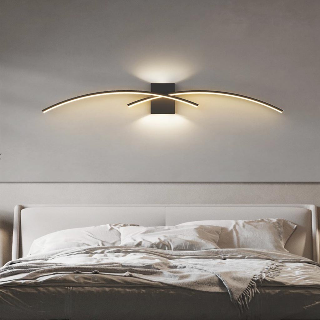Wall Light Unique Wavy Linear LED Black Bedroom