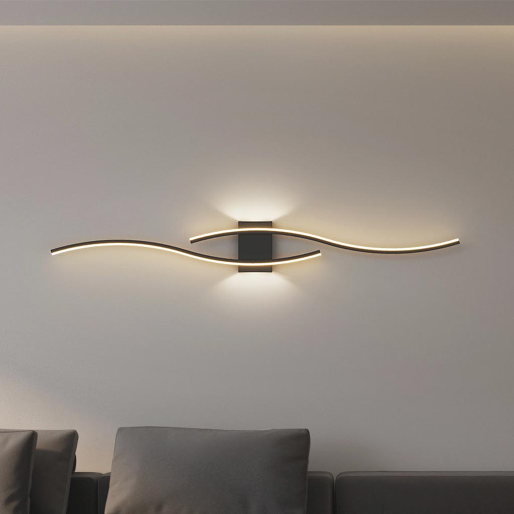 Wall Light Unique Wavy Linear LED Black Living Room