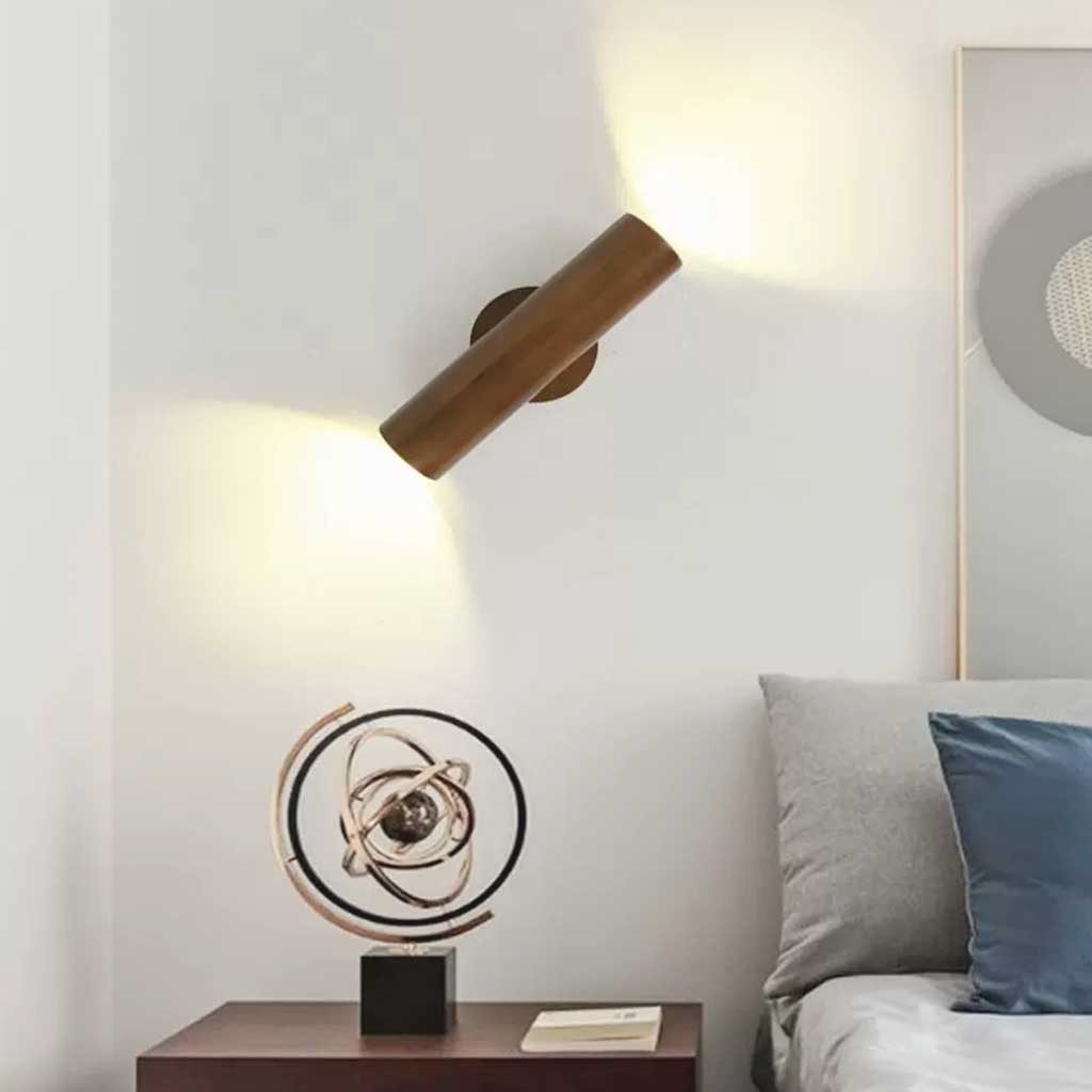 Wall Mounted Lamp Tube Double Headed Walnut Color Bedroom