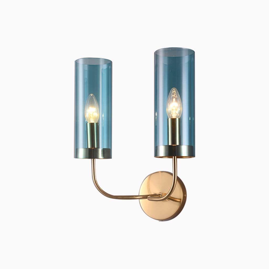Wandkandelaar Kaars Glas Cilinder Blauw 2 Koppen