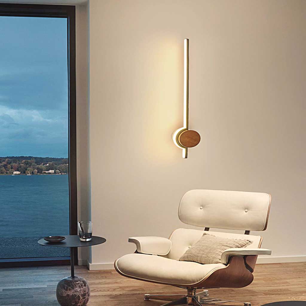 Wall Sconce Cream LED Linear Wood Walnut Color Sitting Room