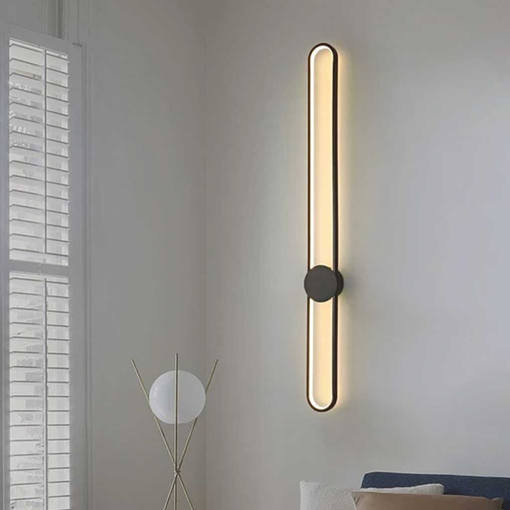 Wall Sconce Lamp Aluminum Long Oval Black Living Room