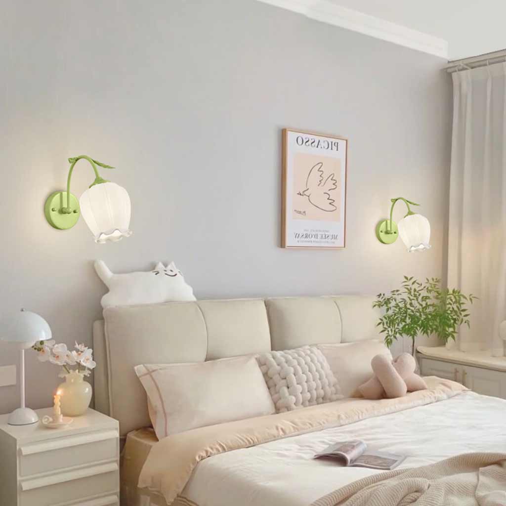 Wall Sconce Light Cream Glass Flower Bedroom