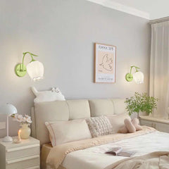 Wall Sconce Light Cream Glass Flower Bedroom