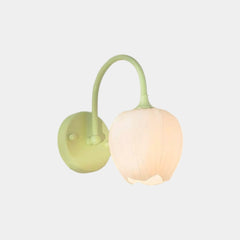 Wandlamp met crèmekleurige glazen bloem in de vorm van een tulp, groen/wit