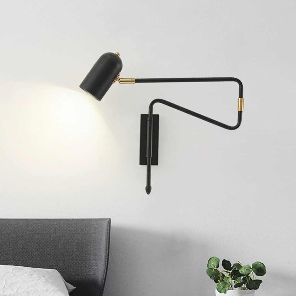 Wall Sconce Light Modern Adjustable Swing Arm Black Bedroom