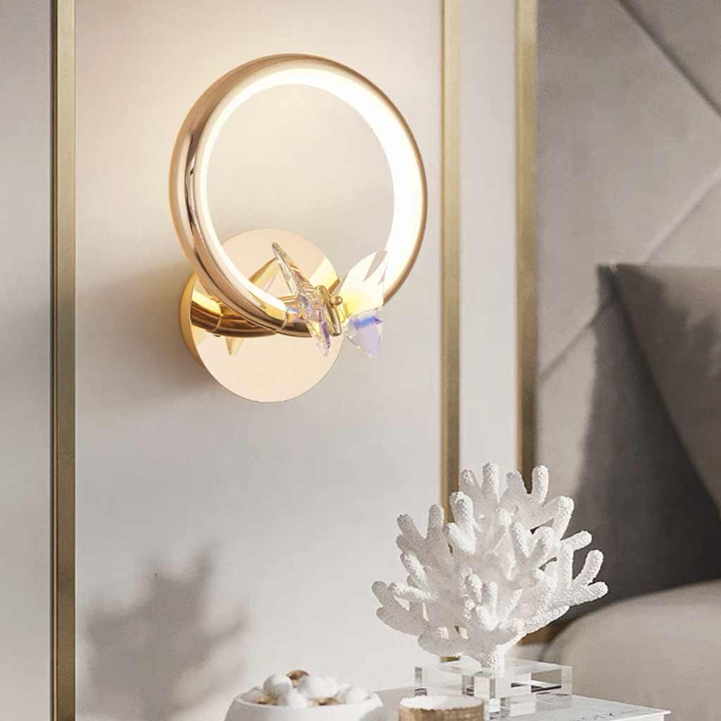 Wall Sconce Light Small Ring Crystal Butterfly LED Bedroom