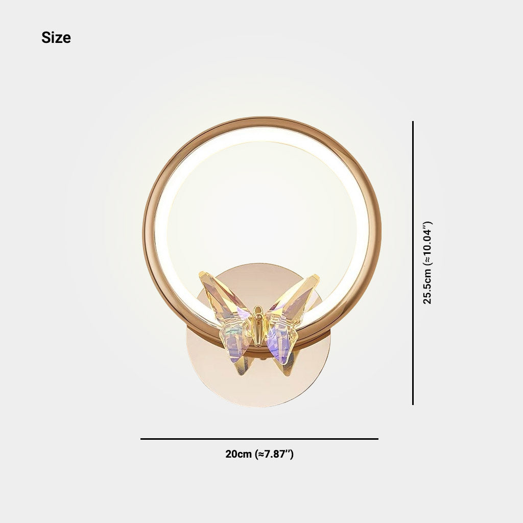 Wall Sconce Light Small Ring Crystal Butterfly LED Size