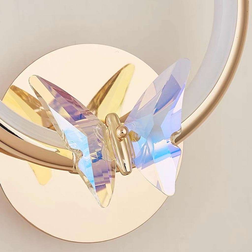 Wall Sconce Light Small Ring Crystal Butterfly