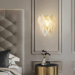 Wall Sconce Light Stylish Half Circle Brass Glass Leaf Bedroom