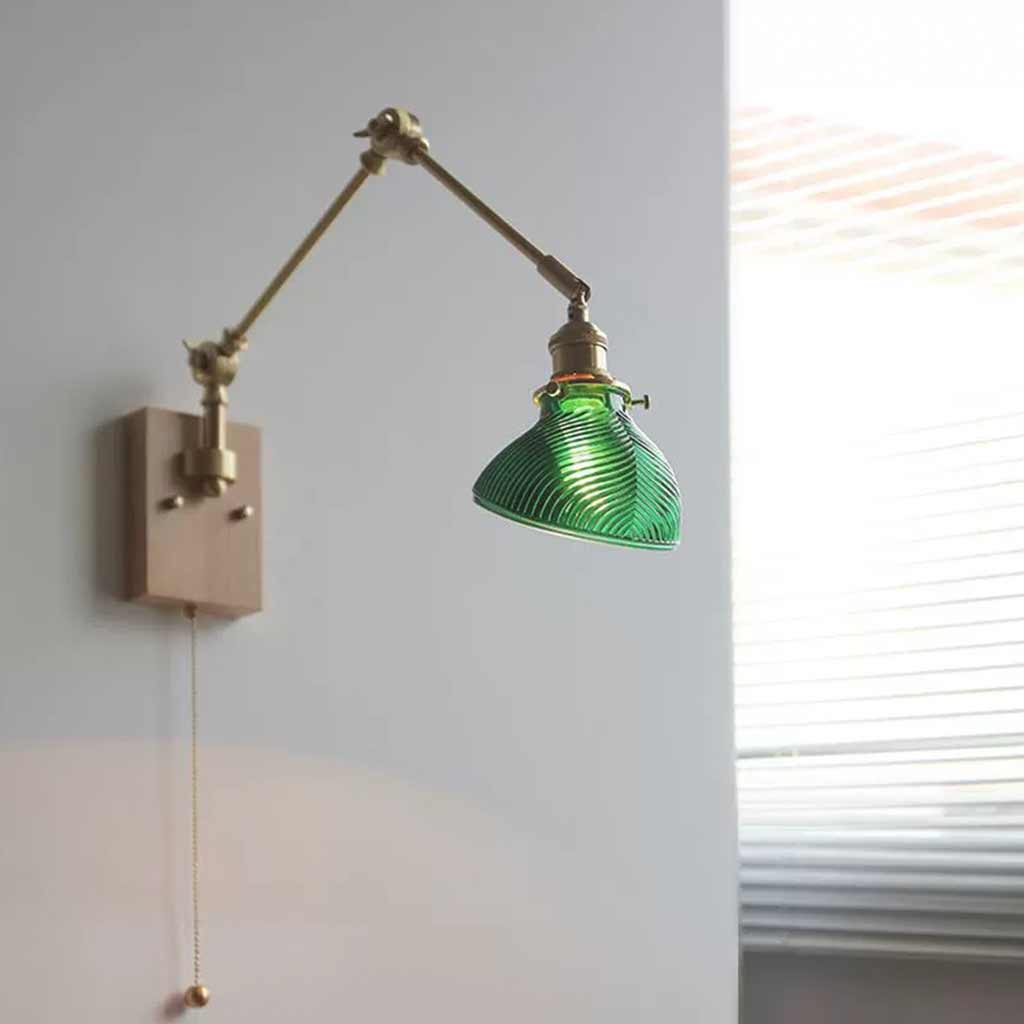 Wall Sconce Light Vintage Adjustable Brass Glass Cone Corner