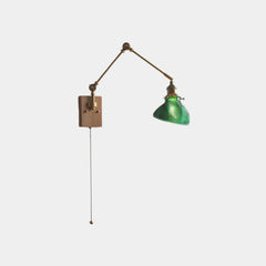 Wall Sconce Light Vintage Adjustable Brass Glass Cone Green