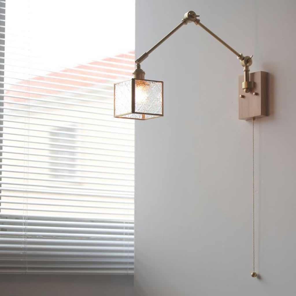 Wall Sconce Light Vintage Adjustable Brass Glass Cube Corner