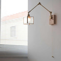 Wall Sconce Light Vintage Adjustable Brass Glass Cube Corner