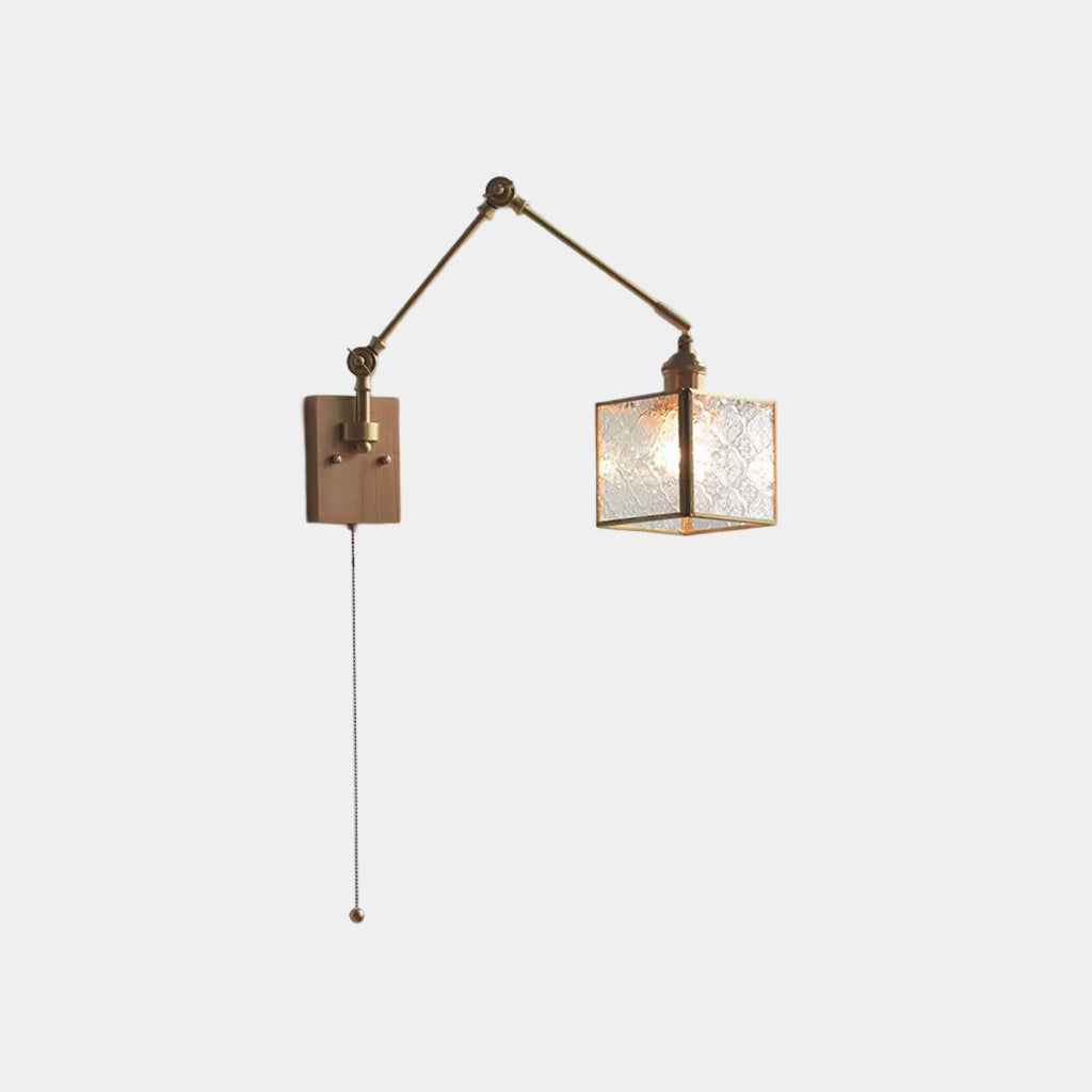 Wall Sconce Light Vintage Adjustable Brass Glass Cube