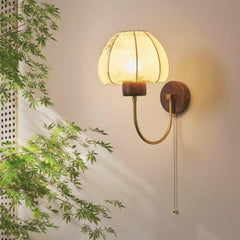 Wall Sconce Light Vintage Walnut Wood with Fabric Shade Corner