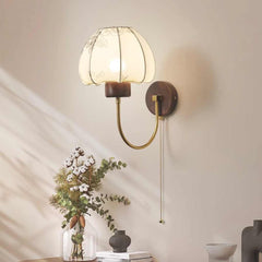 Wall Sconce Light Vintage Walnut Wood with Fabric Shade Room