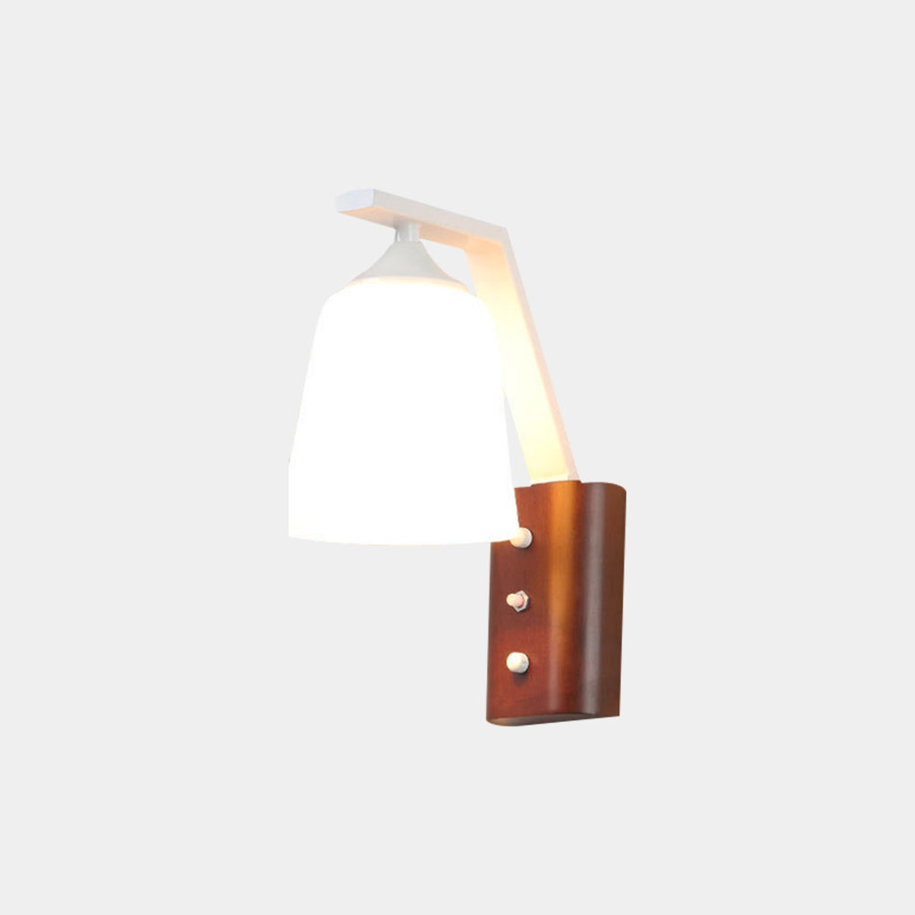Wall Sconce Light Wood Glass Shade Walnut Color