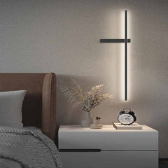 Wall Sconce Long Slim Linear Black Left Bedroom