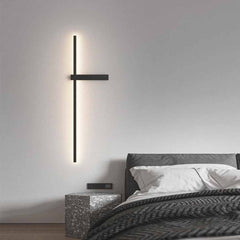 Wall Sconce Long Slim Linear Black Right Bedroom