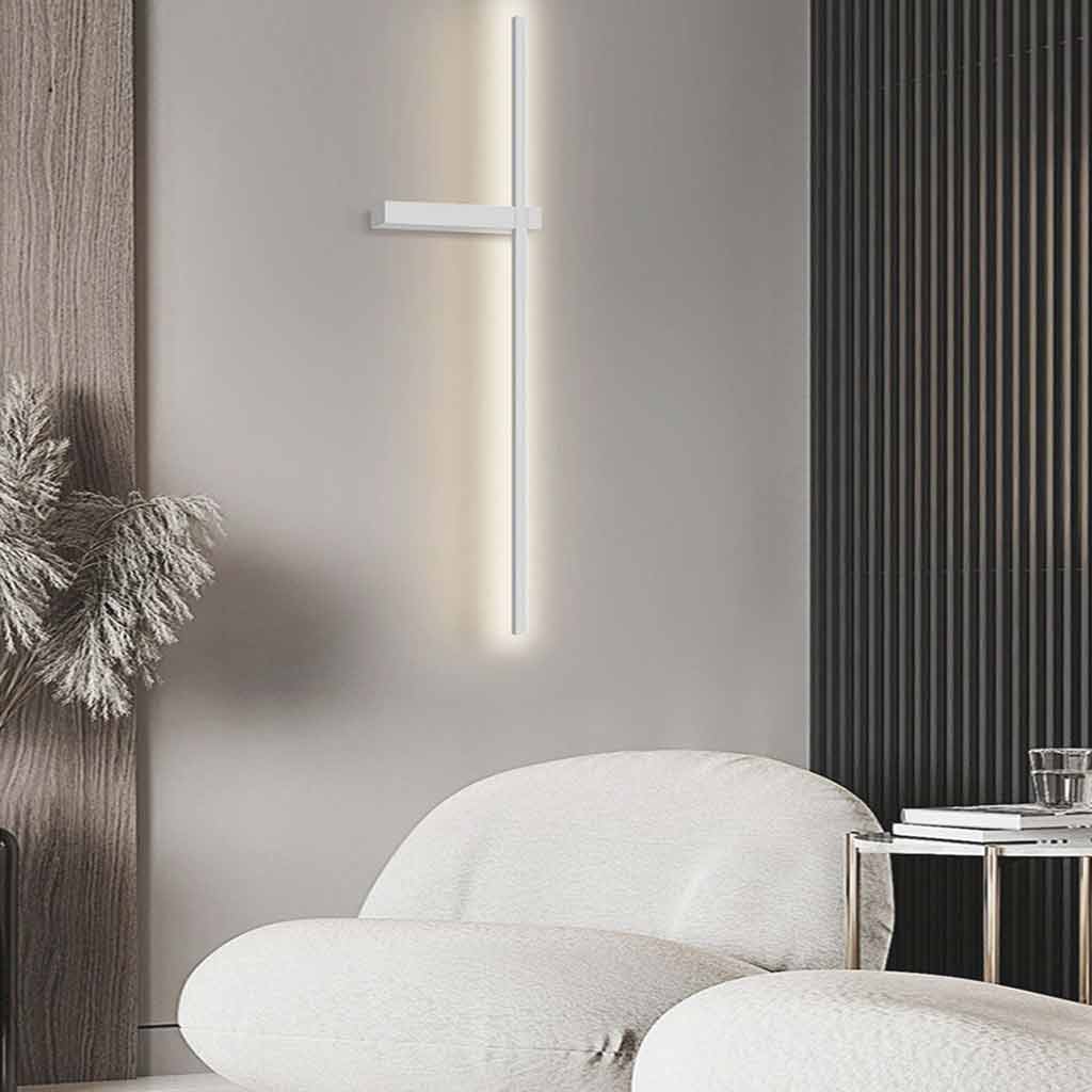 Wall Sconce Long Slim Linear White Left Living Room