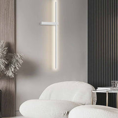 Wall Sconce Long Slim Linear White Left Living Room