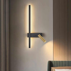 Aplique de pared LED moderno vertical, negro y dorado