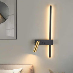 Aplique de pared LED moderno vertical, negro y dorado