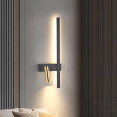 Aplique de pared LED moderno vertical, negro y dorado