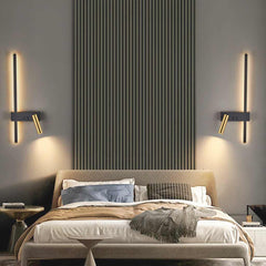 Aplique de pared LED moderno vertical, negro y dorado
