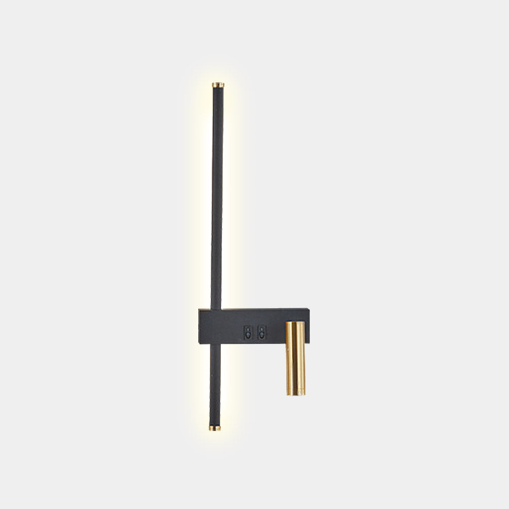 Aplique de pared LED moderno vertical, negro y dorado