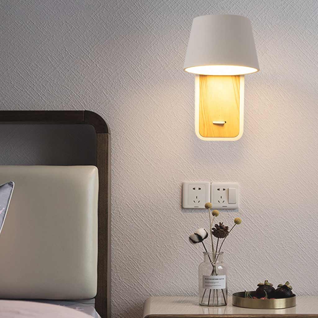 Wall Sconce Spotlight Modern LED with Wood Grain White Bedroom