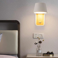 Wall Sconce Spotlight Modern LED with Wood Grain White Bedroom