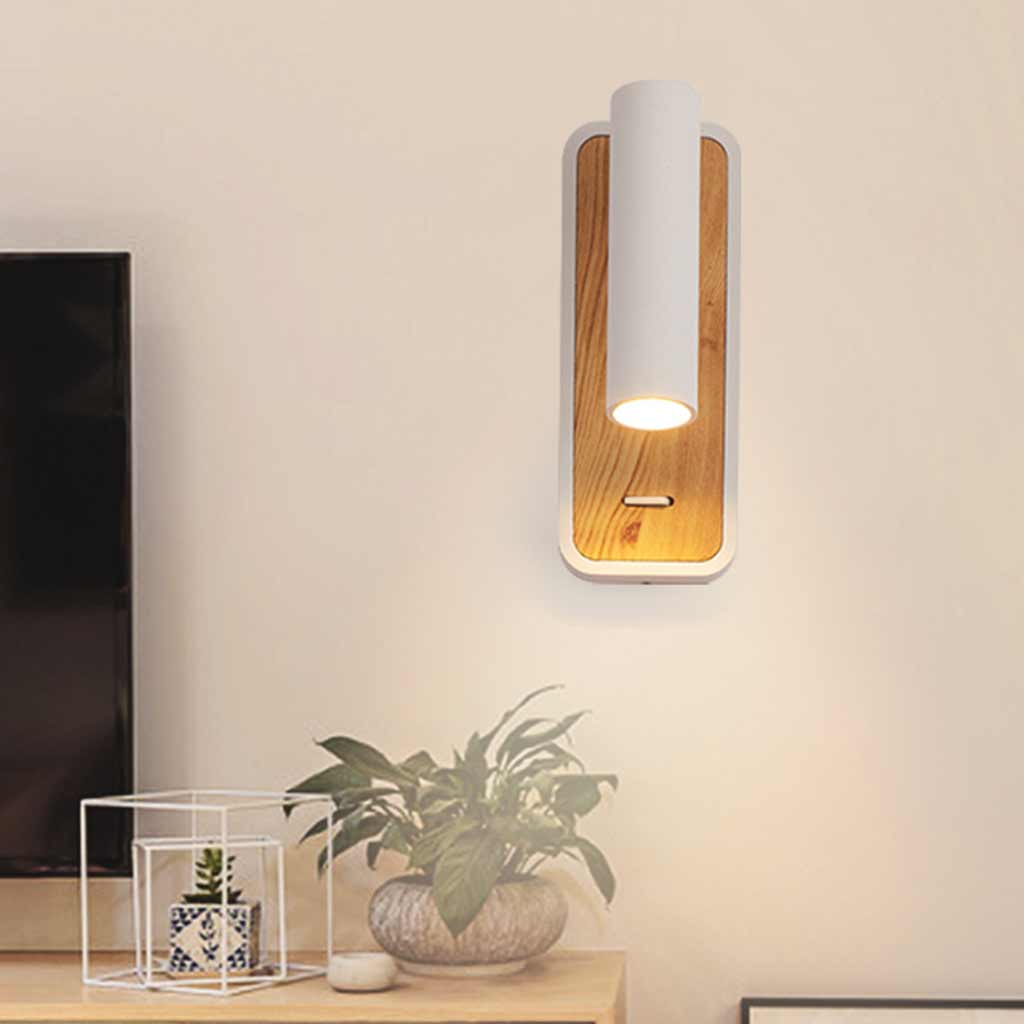 Wall Sconce Spotlight Modern LED with Wood Grain White Living Room