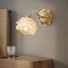Wall Sconce Light Vintage Brass White Glass Flower Corner