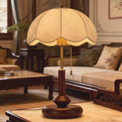Valnöt Bordslampa Antik rund med dragkedja