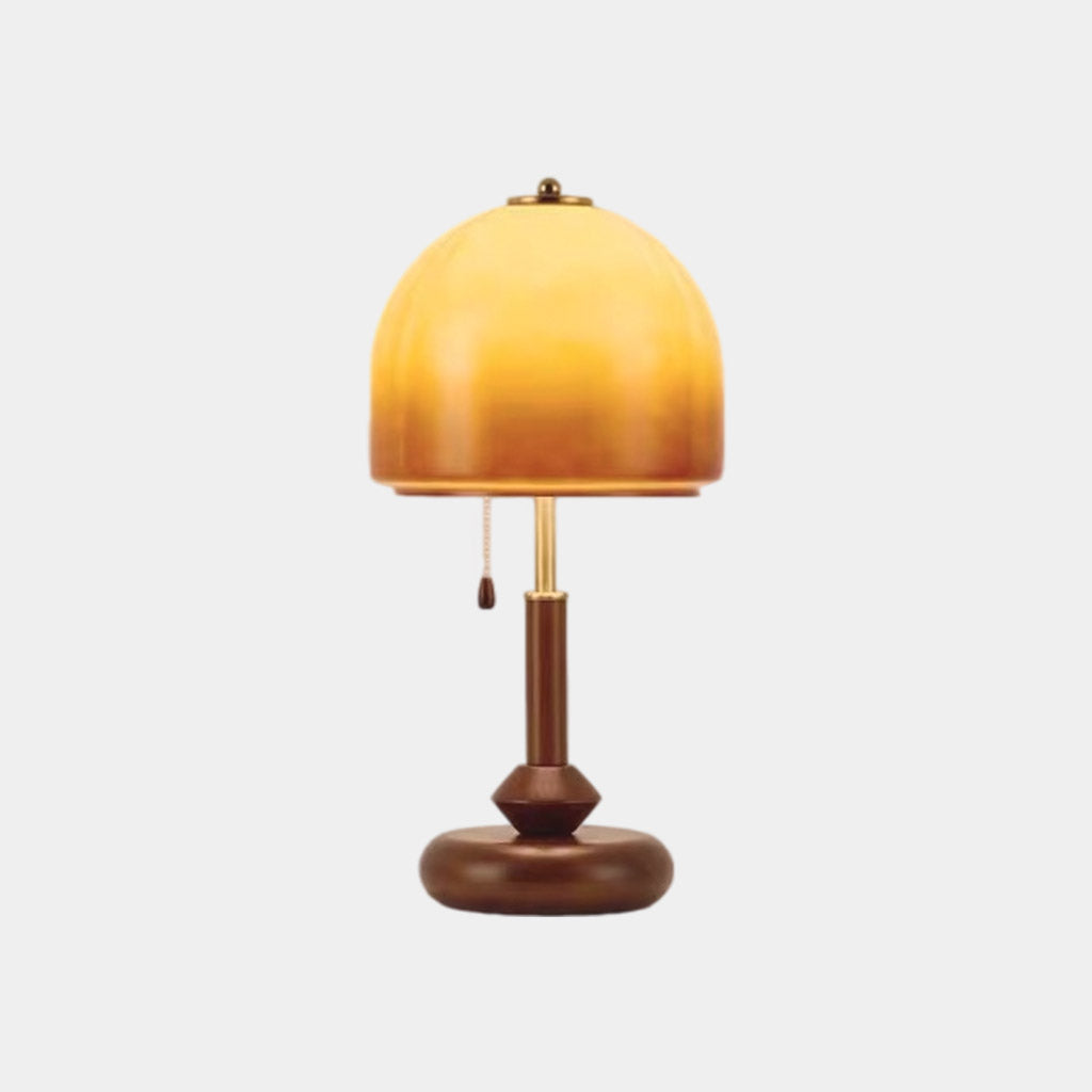 Tischlampe aus Walnussholz, antik, rund, mit Zugkette
