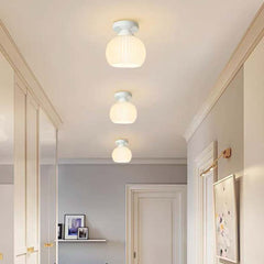 Plafondlamp Half-inbouw Crème Glazen Bloem, Wit / Groen