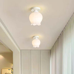 Plafondlamp Half-inbouw Crème Glazen Bloem, Wit / Groen