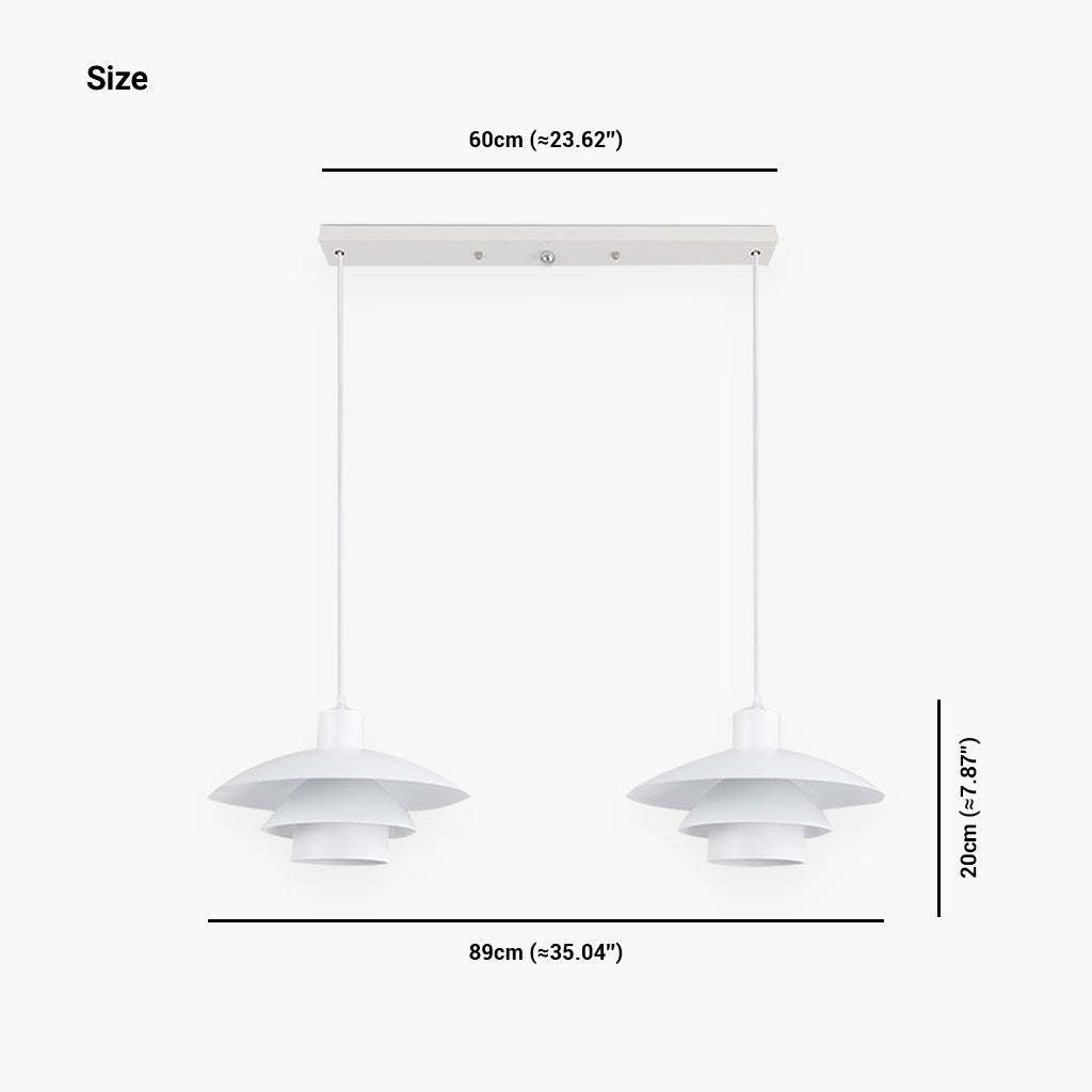White Dining Room Pendant Light 29cm 2 Lights Size