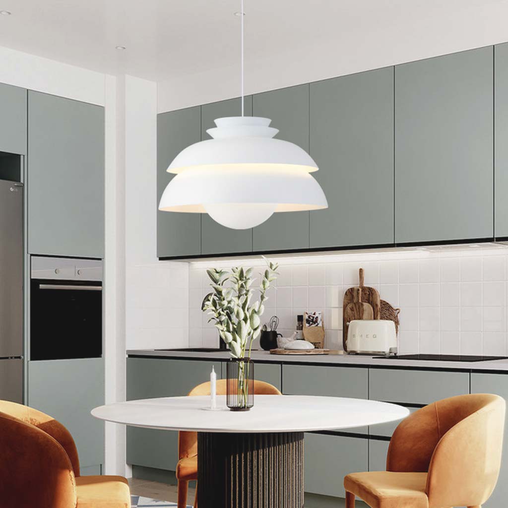 White Shade Single Pendant Light Dining Room