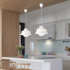 White Shade Single Pendant Light Kitchen Island