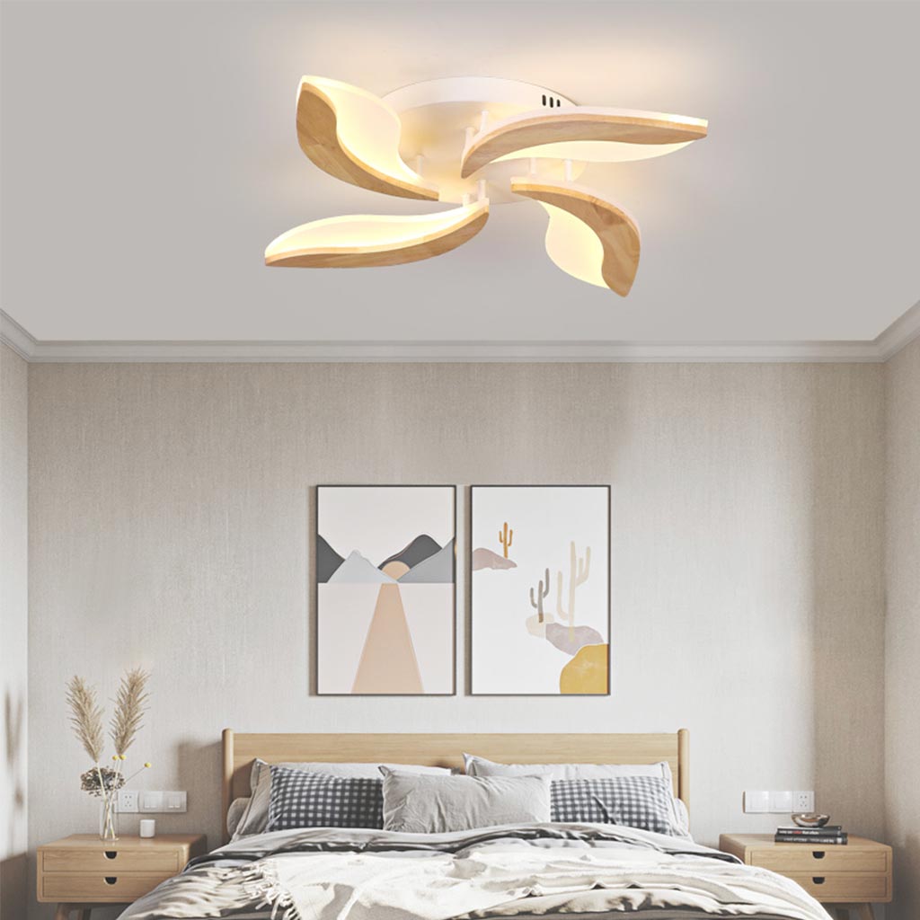 Wood Acrylic Flower Petal Flush Mount Ceiling light 4 Light Bedroom