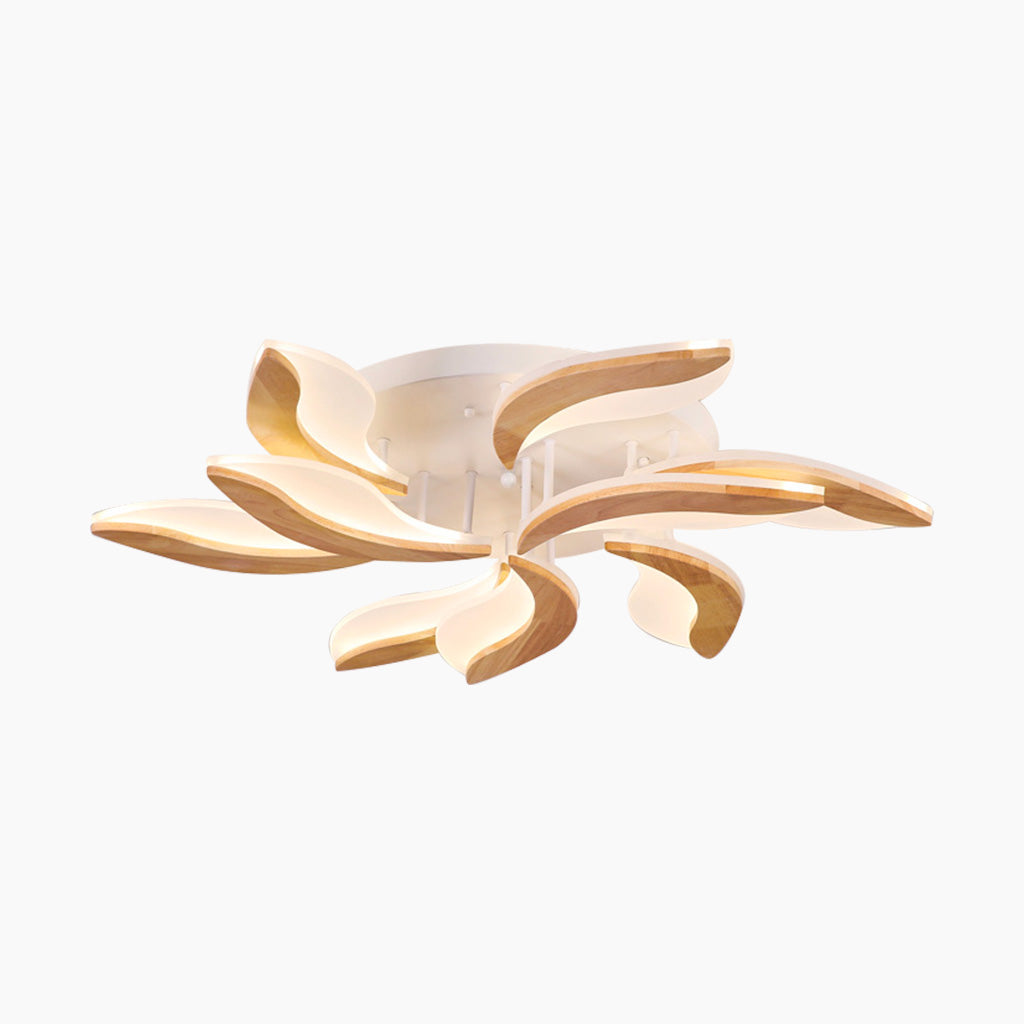 Wood Acrylic Flower Petal Flush Mount Ceiling light 9 Light