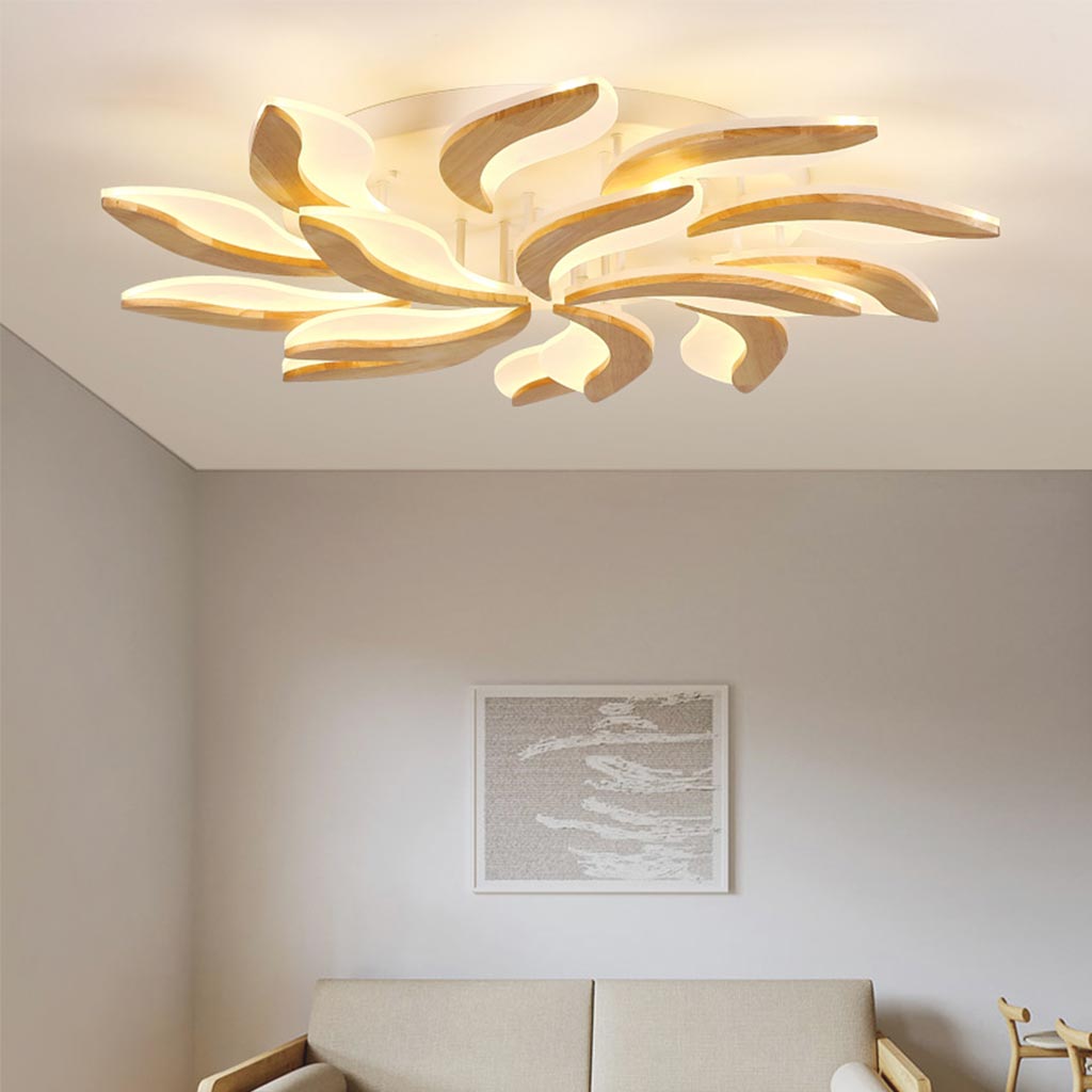 Wood Acrylic Flower Petal Flush Mount Ceiling light Living Room