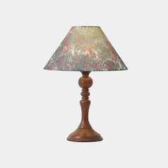 Bordlampa med träfot, konstnärlig blommig tygskärm