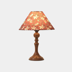 Bordlampa med träfot, konstnärlig blommig tygskärm