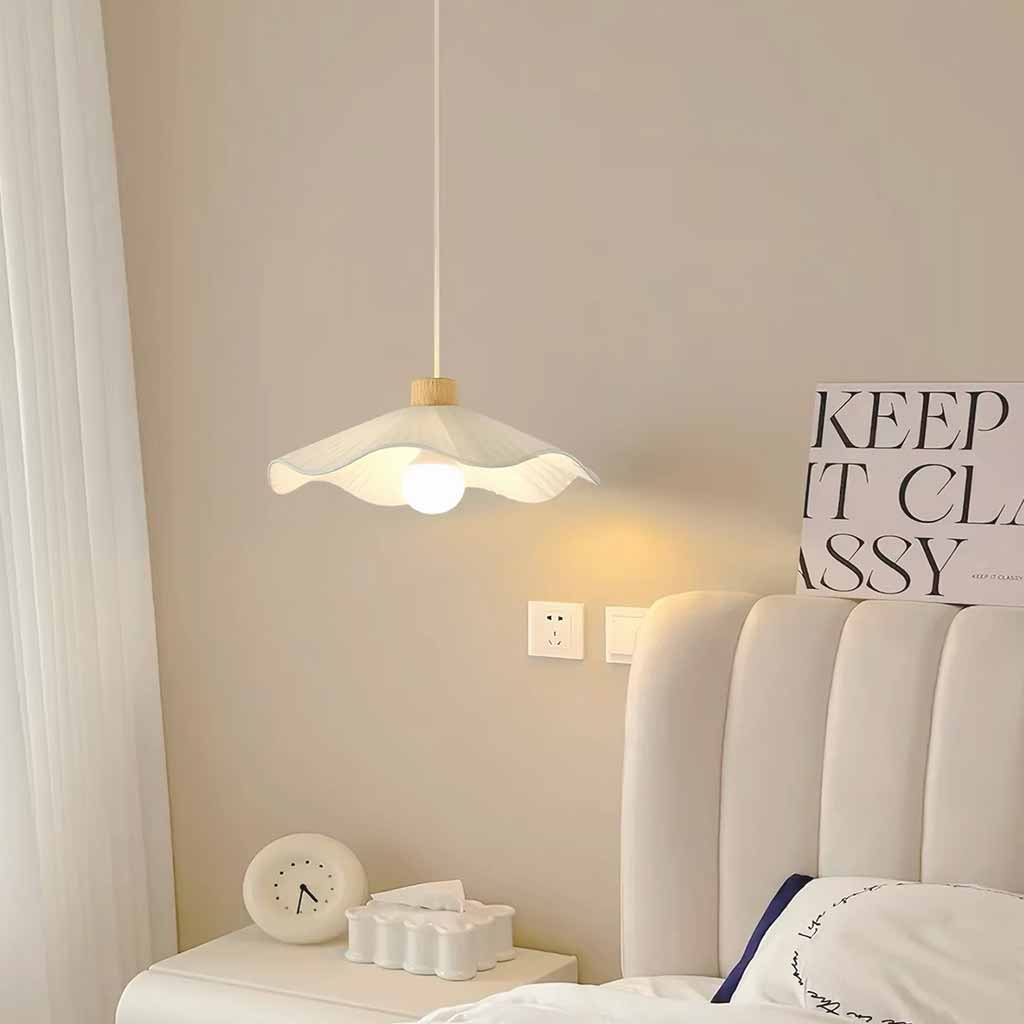 Wood Fabric Lotus Leaf Pendant Light Bedroom