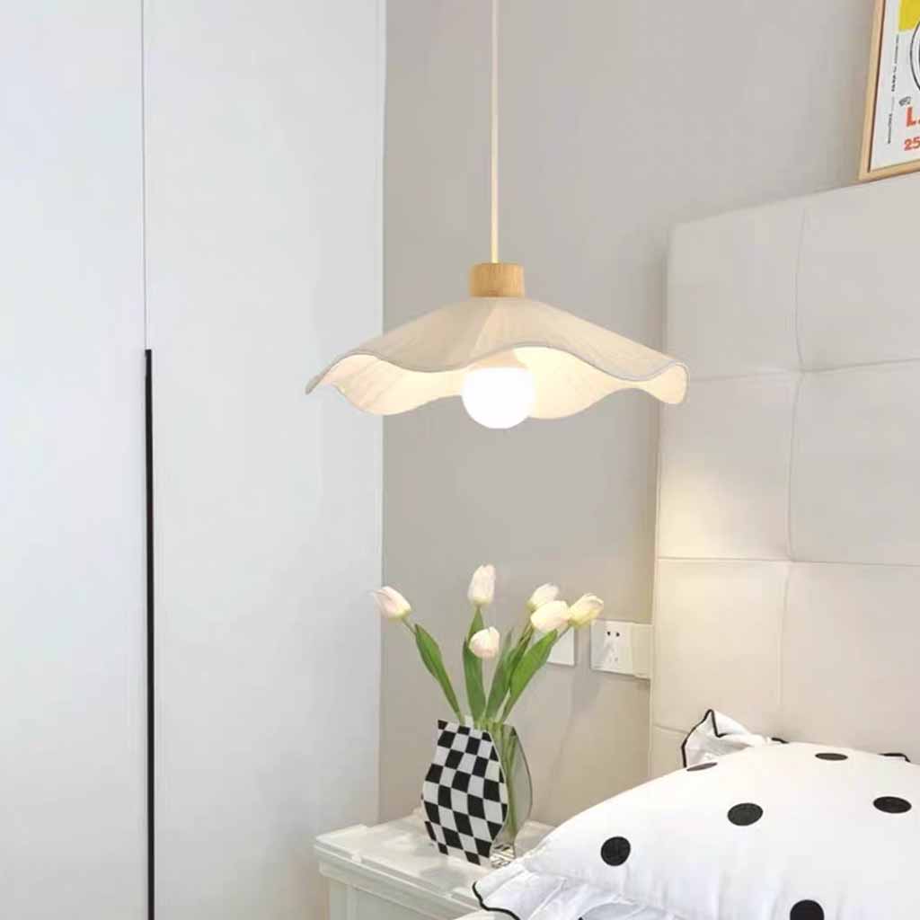 Wood Fabric Lotus Leaf Pendant Light Room